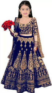 Wemation Girls Lehenga Choli Ethnic Wear Embroidered Lehenga, Choli and Dupatta Set