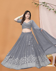 Women Wed Girls Lehenga Choli Ethnic Wear, Fusion Wear, Party Wear, Western Wear Embroidered Lehenga, Choli and Dupatta Set