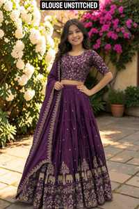 KKCRETION Indi Girls Lehenga Choli Ethnic Wear Embroidered Lehenga, Choli and Dupatta Set