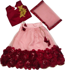 satyamfab Girls Lehenga Choli Ethnic Wear Embroidered Lehenga, Choli and Dupatta Set