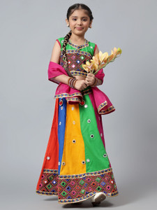 ANNA Baby Girls Lehenga Choli Ethnic Wear Striped Lehenga, Choli and Dupatta Set