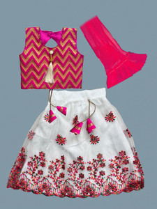 SAINUR CREATIOPN Indi Girls Lehenga Choli Ethnic Wear Embroidered Lehenga, Choli and Dupatta Set