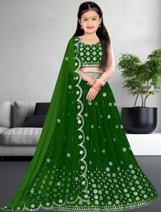 Gheludi Girls Lehenga Choli Ethnic Wear Embellished Lehenga, Choli and Dupatta Set