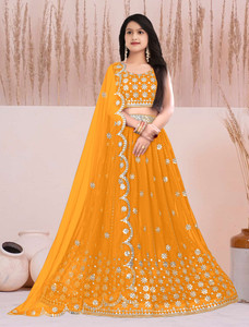 Women Wed Girls Lehenga Choli Ethnic Wear Embellished Lehenga, Choli and Dupatta Set