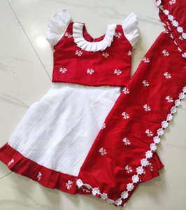 TapasBiswas Baby Girls Lehenga Choli Ethnic Wear Self Design Lehenga, Choli and Dupatta Set