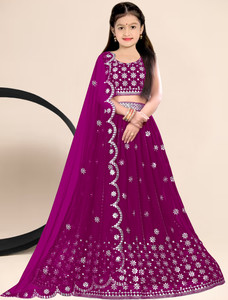 Hanumatji Girls Lehenga Choli Ethnic Wear Embroidered Lehenga, Choli and Dupatta Set