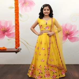 Gheludi Girls Lehenga Choli Ethnic Wear Embroidered Lehenga, Choli and Dupatta Set