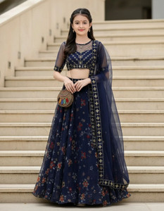 J & J Companys Indi Girls Lehenga Choli Ethnic Wear Embroidered Lehenga, Choli and Dupatta Set