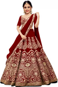 Wemation Girls Lehenga Choli Ethnic Wear Embroidered Lehenga, Choli and Dupatta Set