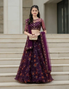 KESHAVI CREATION Girls Lehenga Choli Party Wear Floral Print Lehenga, Choli and Dupatta Set