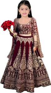 The Fashion Prime Girls Lehenga Choli Ethnic Wear Embroidered Lehenga, Choli and Dupatta Set