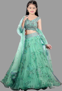 Bharat Origin Girls Lehenga Choli Western Wear Floral Print Lehenga, Choli and Dupatta Set