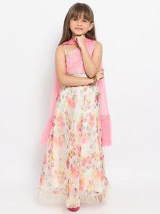 NautiNati Girls Lehenga Choli Party Wear Embellished Lehenga, Choli and Dupatta Set