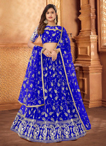 Women Wed Girls Lehenga Choli Ethnic Wear Embroidered Lehenga, Choli and Dupatta Set