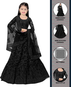 PILUDI Girls Lehenga Choli Ethnic Wear Embroidered Lehenga, Choli and Dupatta Set