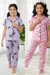 vasu clothing Kids Nightwear Girls Printed Cotton Blend
