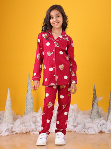 Bloem Kids Nightwear Girls Self Design Cotton