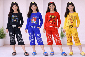 CHILLSHOPPEE Kids Nightwear Girls Self Design Cotton