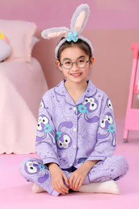 vrajraj Kids Nightwear Girls Printed Polyester Blend