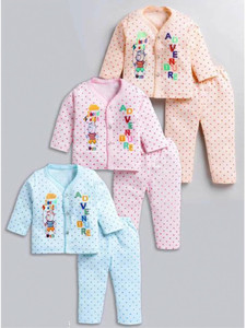 HouseOfCommon Kids Nightwear Baby Boys & Baby Girls Printed, Self Design Cotton Blend
