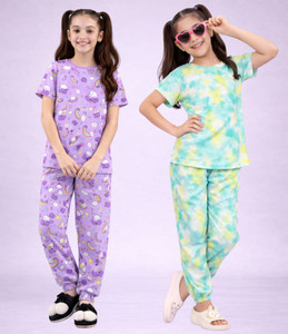 PARAFASHION Kids Nightwear Baby Girls Printed Cotton Blend