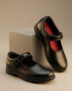 Carbon Girls Buckle School Shoes