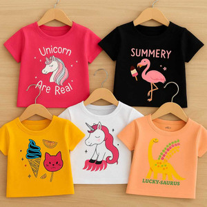 SABARI KNITS Girls Printed Cotton Blend Regular T Shirt