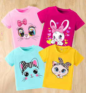 PY PINKYOU Girls Printed Cotton Blend Regular T Shirt