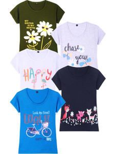 FAZZA Girls Graphic Print Pure Cotton Regular T Shirt