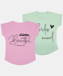 fasla Girls Printed Cotton Blend Regular T Shirt