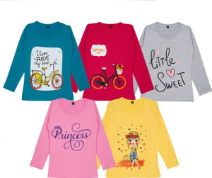 FAZZA Girls Graphic Print Pure Cotton Regular T Shirt
