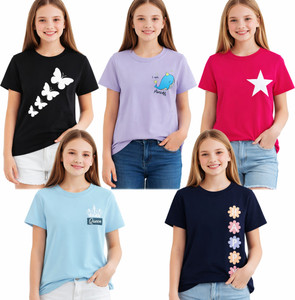 M Queen Girls Graphic Print Cotton Blend Regular T Shirt