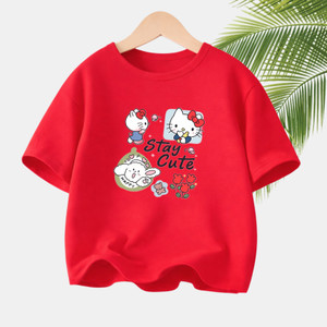 Prahitan Boys & Girls Printed, Graphic Print Cotton Blend Regular T Shirt