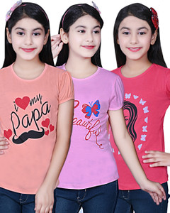 INDIA FASHION FAB Girls Typography Cotton Blend Regular T Shirt