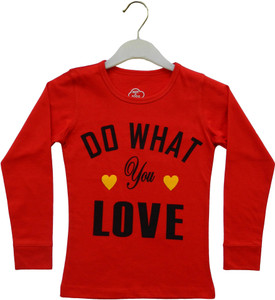 MIST N FOGG Girls Typography, Printed Cotton Blend Slim T Shirt