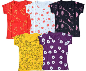 FAZZA Girls Printed Pure Cotton Regular T Shirt
