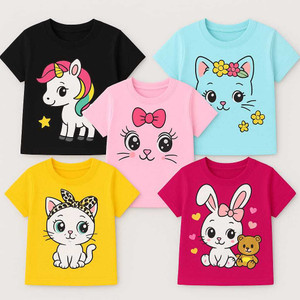 SABARI KNITS Girls Printed Cotton Blend Regular T Shirt