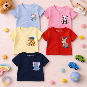 MEGNAM Baby Boys & Baby Girls Cartoon, Graphic Print Cotton Blend Regular T Shirt
