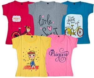 FAZZA Girls Printed Pure Cotton Regular T Shirt