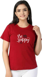 Finn Fab Printed Women Round Neck Red T-Shirt