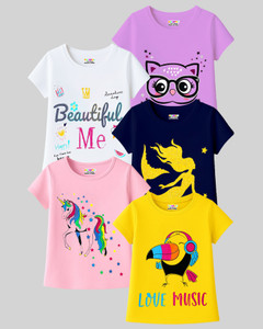 Kuchipoo Girls Printed Cotton Blend Regular T Shirt