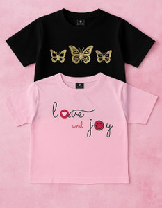 CROP ZONE Girls Printed Cotton Blend Regular T Shirt