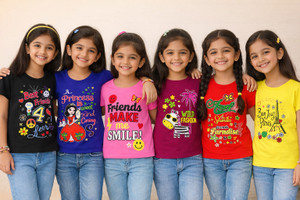 CHILLSHOPPEE Girls Printed Pure Cotton Regular T Shirt