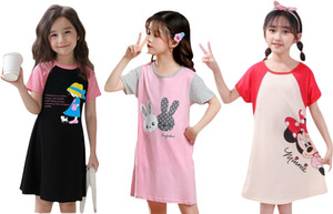 HDKFASHION Girls Printed Cotton Blend Regular T Shirt
