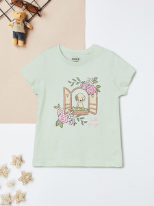 मैक्स लड़कियाँ प्रिंटेड Pure Cotton रेगुलर टी शर्ट