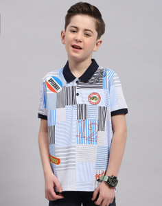 MONTE CARLO Boys Striped Cotton Blend Regular T Shirt