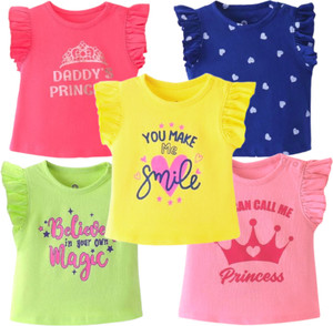 LEROO Girls Self Design Pure Cotton Regular T Shirt