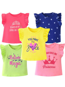 srivishnu Girls Printed Pure Cotton Regular T Shirt