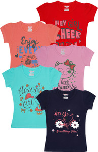 kiddeo Girls Printed Pure Cotton Regular T Shirt