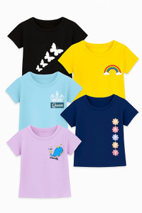 M Queen Girls Printed Cotton Blend Regular T Shirt